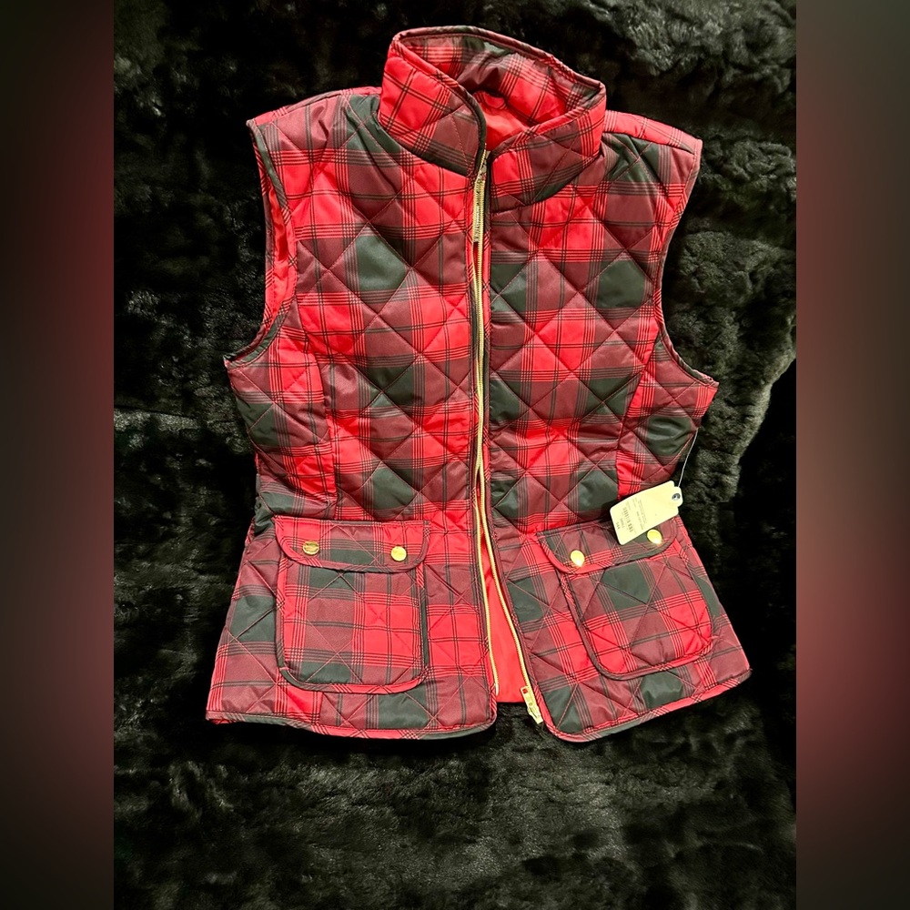 St. John's Bay Red and Black Plaid Vest